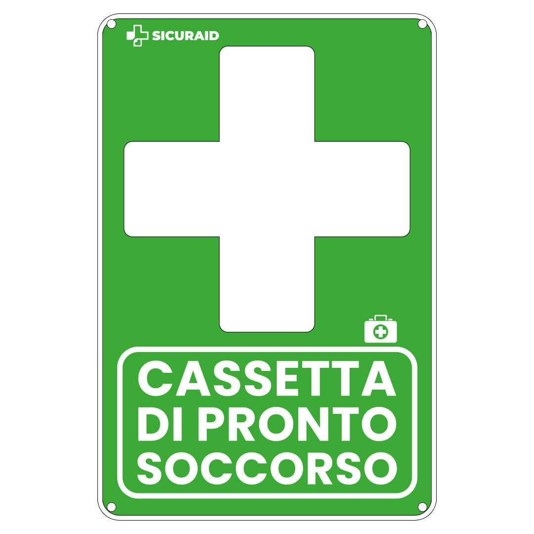 SICURAID Cartello Cassetta Pronto Soccorso in Polipropilene Spessore 0,5 mm - 25x18,5 cm
