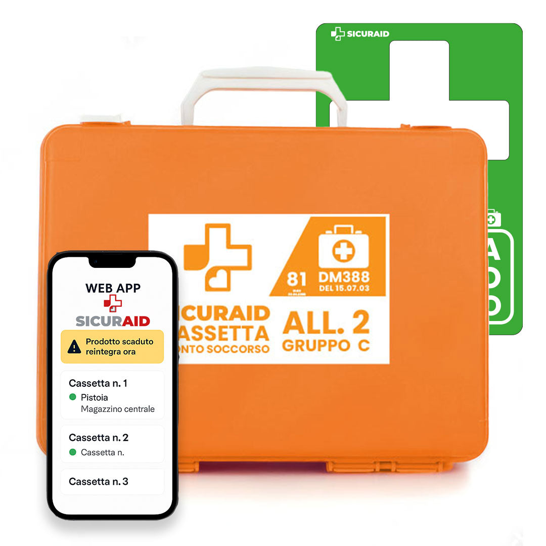 SICURAID Cassetta Pronto Soccorso All. 2 C con Cartello Segnaletico + Accesso Web App SICURAPP
