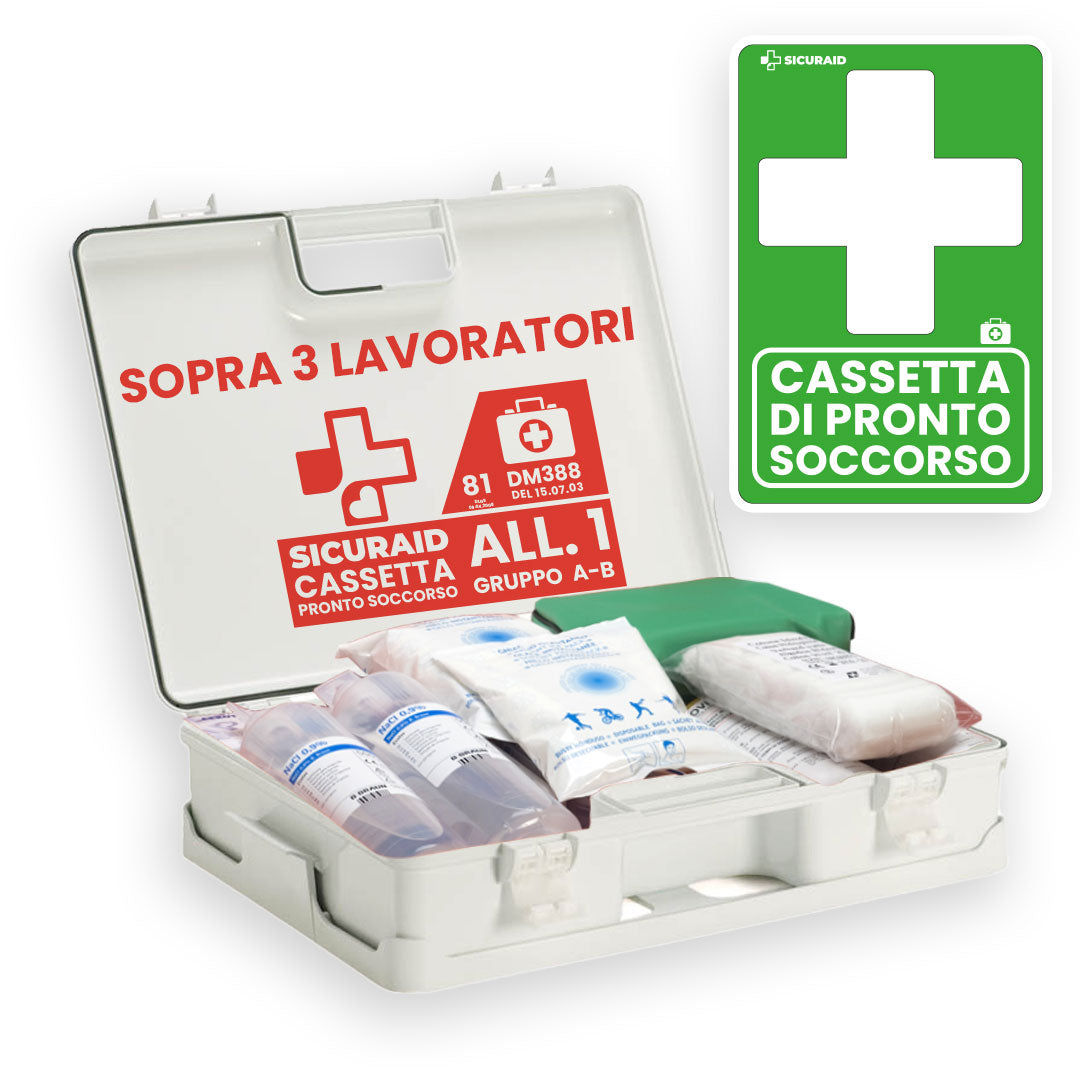 SICURAID Cassetta Pronto Soccorso All. 1 gruppo A B con Cartello Segnaletico