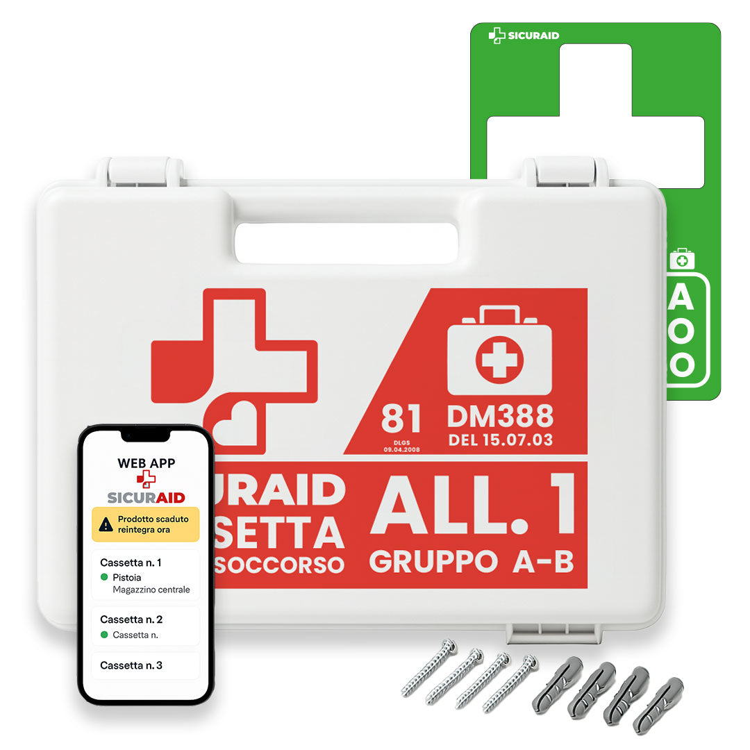 SICURAID Cassetta Pronto Soccorso All. 1 Gruppo A B con Cartello + Accesso Web App SICURAPP