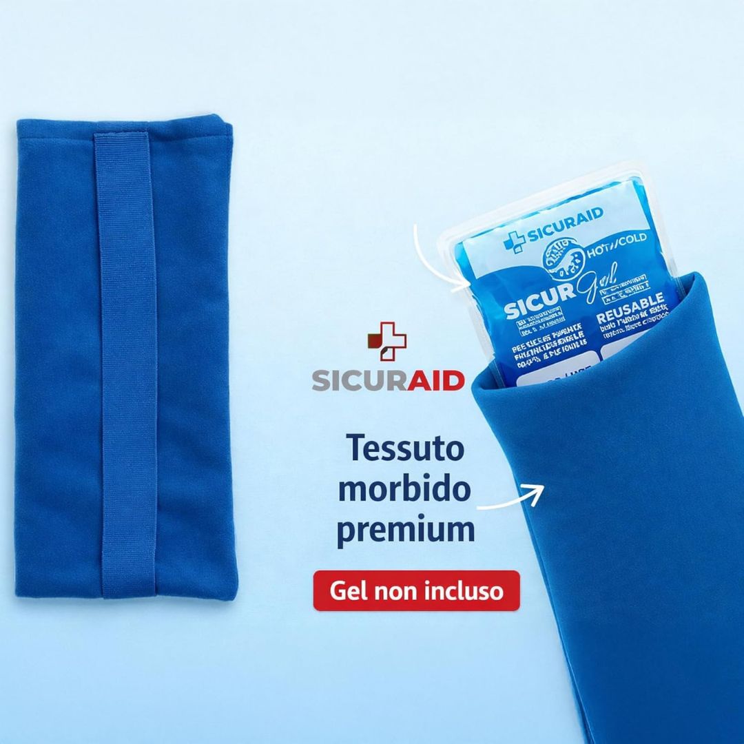 Sacca Porta Gel Caldo/Freddo con Fascia di Fissaggio 12,5 x 26 cm – Blu | Gel non incluso