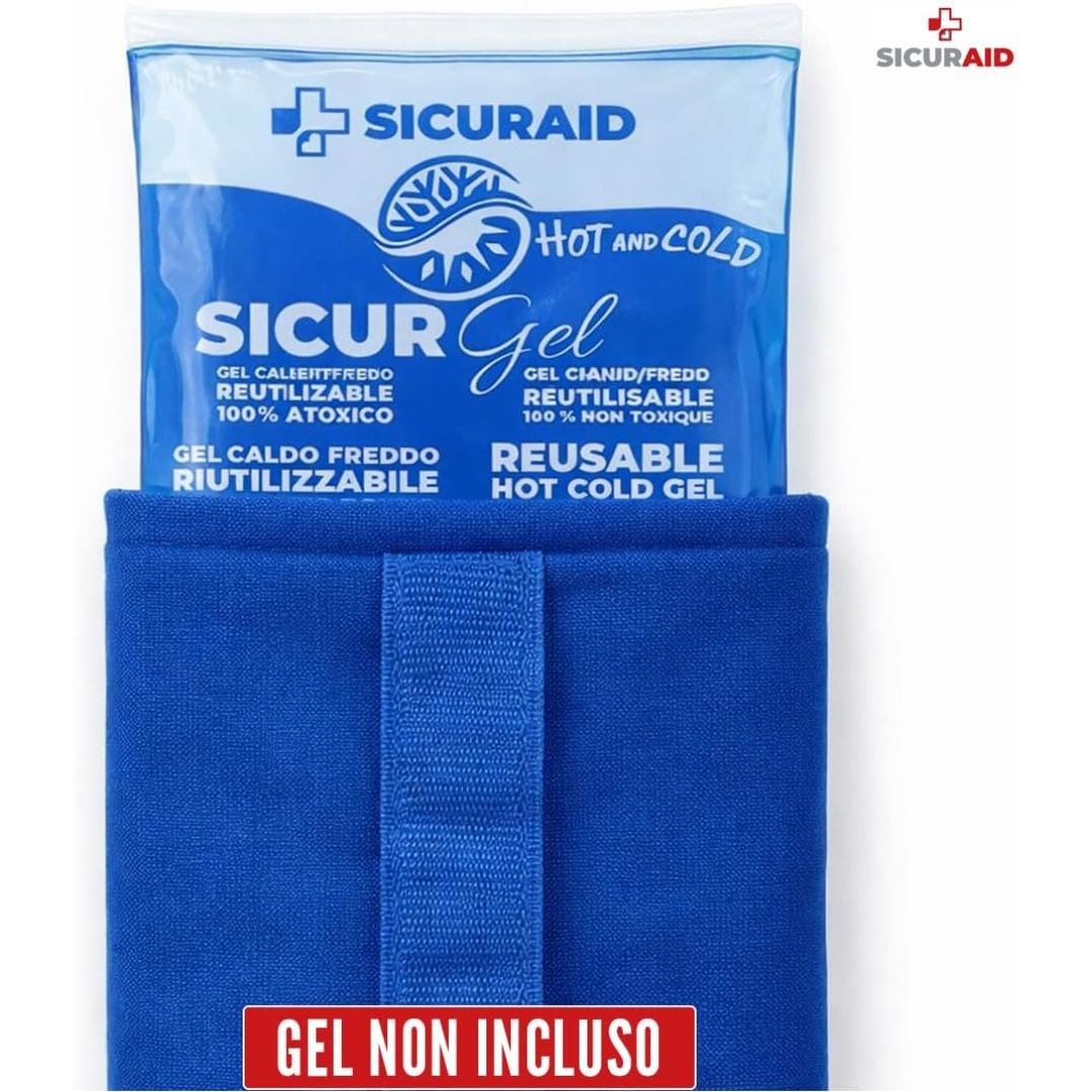 Sacca Porta Gel Caldo/Freddo con Fascia di Fissaggio 12,5 x 26 cm – Blu | Gel non incluso