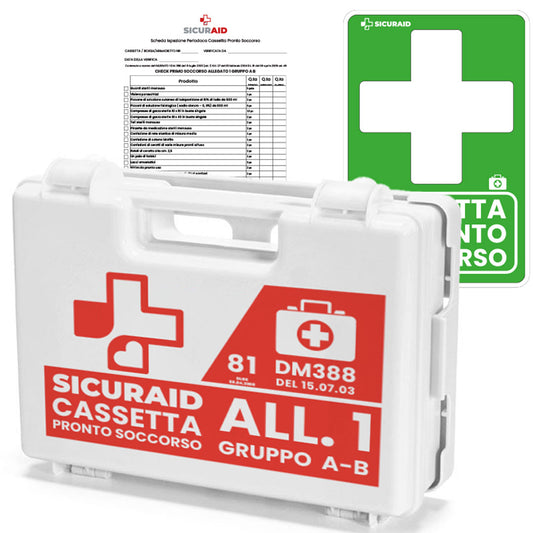 SICURAID Cassetta Pronto Soccorso All. 1 gruppo A B con Cartello Segnaletico