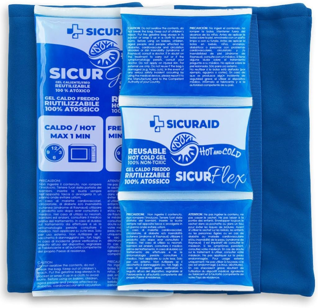 Ghiaccio Gel Riutilizzabile con Sacca Protettiva (1 Grande + 1 Flex + 2 Sacche)