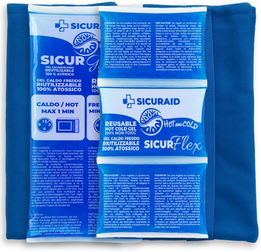 Ghiaccio Gel Riutilizzabile con Sacca Protettiva (1 Grande + 1 Flex + 2 Sacche)