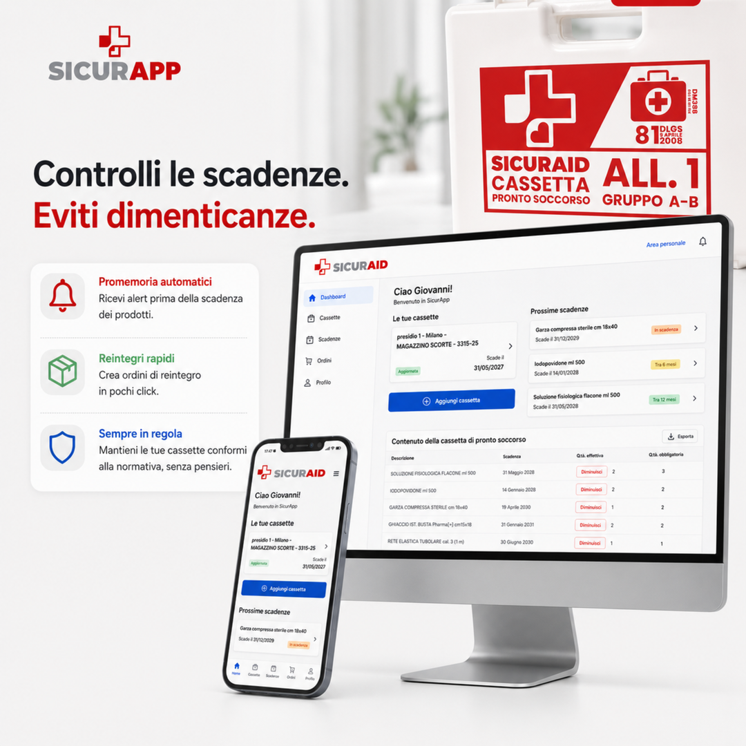 SICURAID Cassetta Pronto Soccorso All. 1 Gruppo A B con Cartello + Accesso Web App SICURAPP