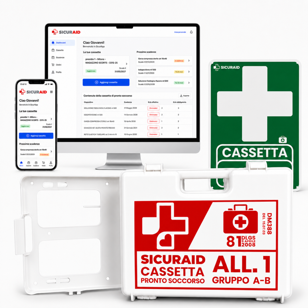 SICURAID Cassetta Pronto Soccorso All. 1 Gruppo A B con Cartello + Accesso Web App SICURAPP