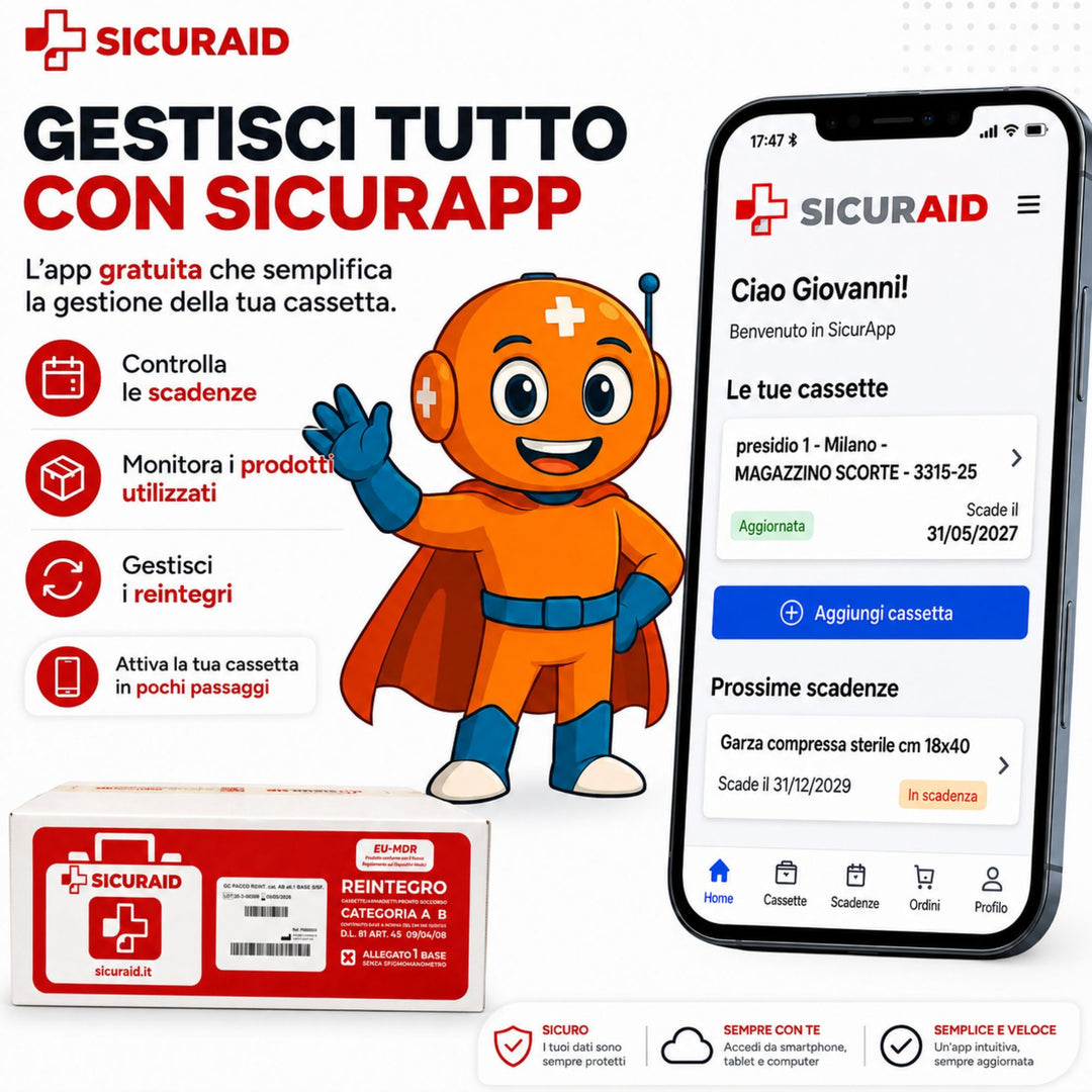 SICURAID Kit Reintegro Cassetta Pronto Soccorso Allegato 1 Gruppo A/B + Accesso Web App SicurApp