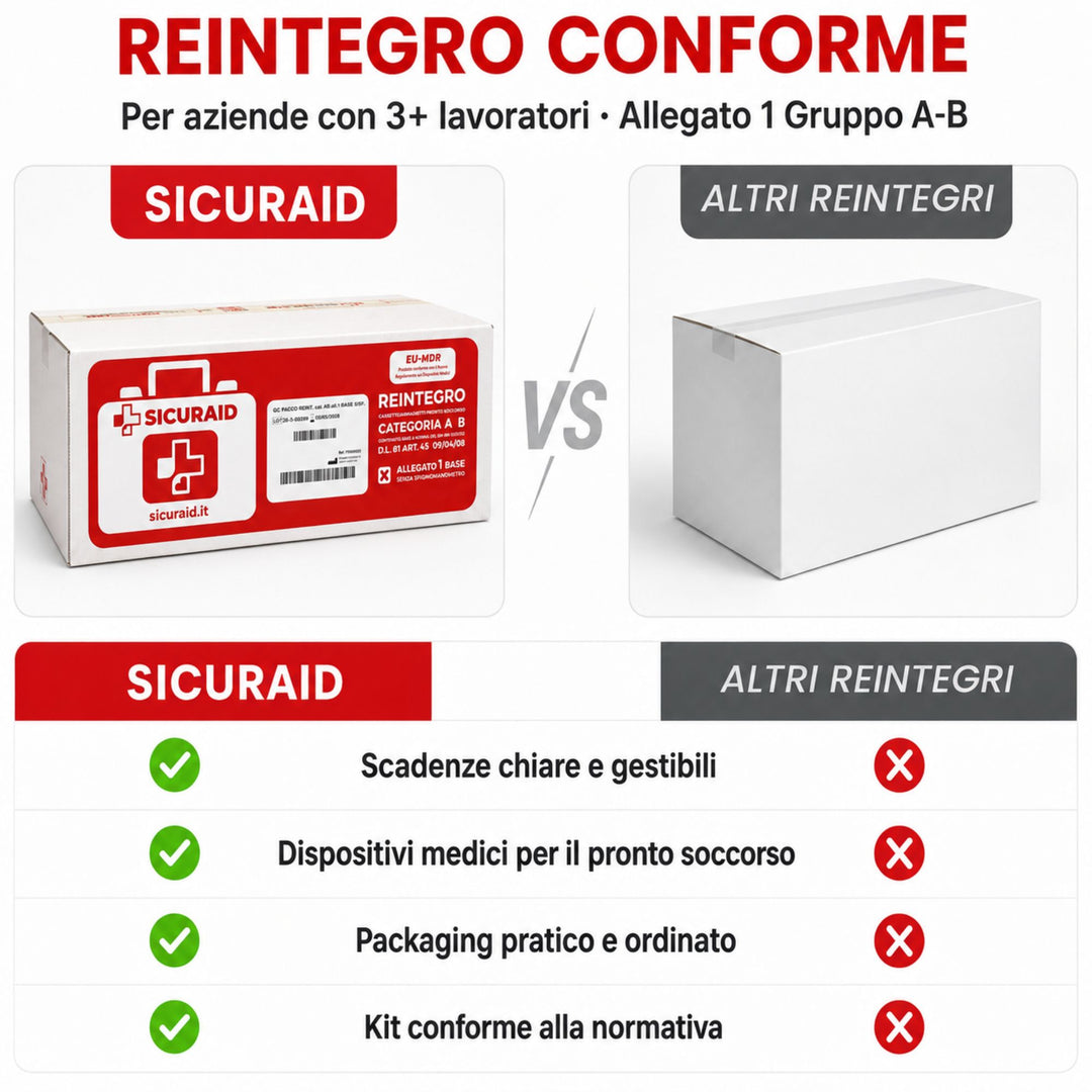SICURAID Kit Reintegro Cassetta Pronto Soccorso Allegato 1 Gruppo A/B + Accesso Web App SicurApp