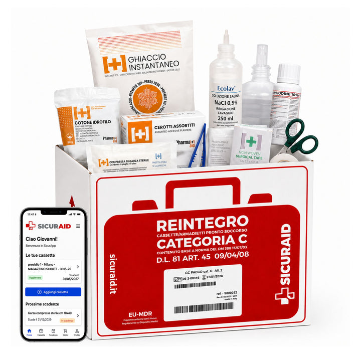 SICURAID Kit Reintegro Cassetta Pronto Soccorso Allegato 2 Gruppo C + Accesso web App SicurApp