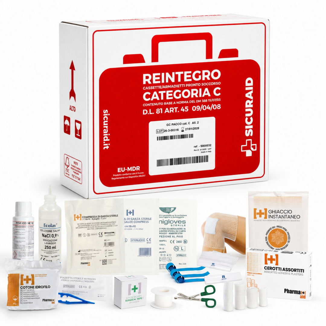SICURAID Kit Reintegro Cassetta Pronto Soccorso Allegato 2 Gruppo C + Accesso web App SicurApp
