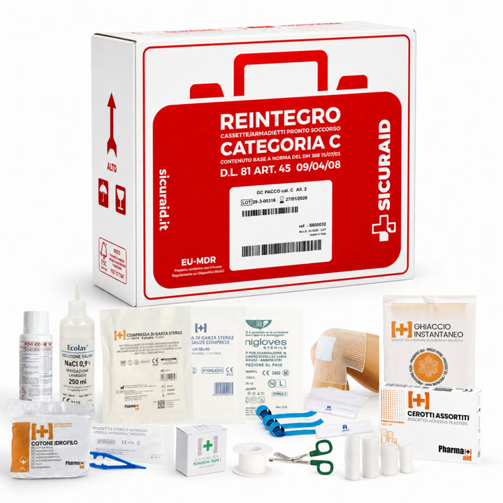 SICURAID Kit Reintegro Cassetta Pronto Soccorso Allegato 2 Gruppo C + Accesso web App SicurApp