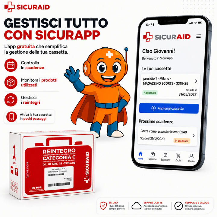 SICURAID Kit Reintegro Cassetta Pronto Soccorso Allegato 2 Gruppo C + Accesso web App SicurApp