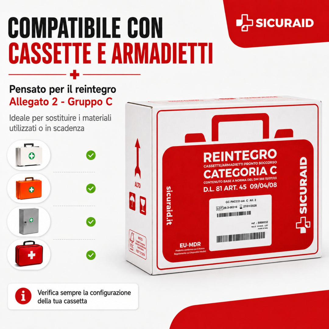 SICURAID Kit Reintegro Cassetta Pronto Soccorso Allegato 2 Gruppo C + Accesso web App SicurApp