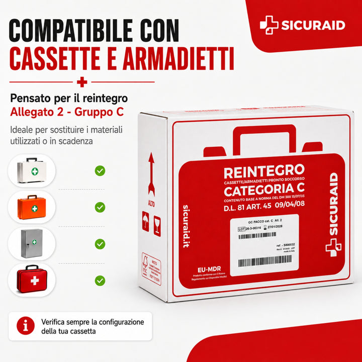 SICURAID Kit Reintegro Cassetta Pronto Soccorso Allegato 2 Gruppo C + Accesso web App SicurApp