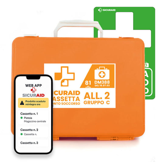 SICURAID Cassetta Pronto Soccorso All. 2 C con Cartello Segnaletico + Accesso Web App SICURAPP